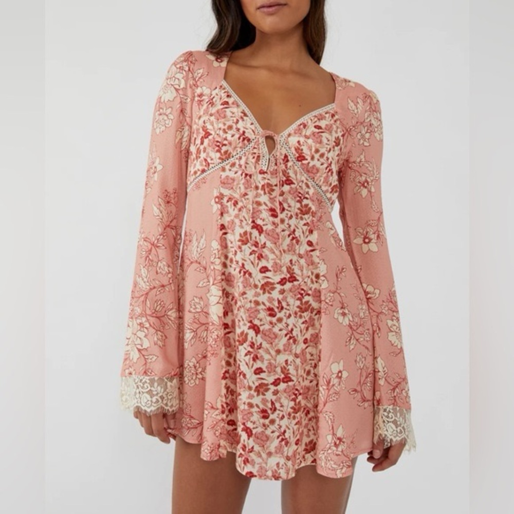 Free People Odette Pink Floral Mini Tunic Dress